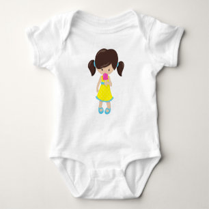 Girl With Ice Cream, Cute Girl, Brown Hair Baby Bodysuit