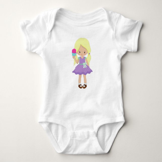 Girl With Ice Cream, Little Girl, Blonde Hair Baby Bodysuit (Front)