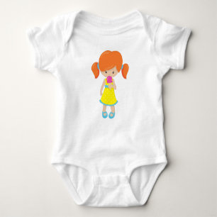 Girl With Ice Cream, Orange Hair, Cute Girl Baby Bodysuit