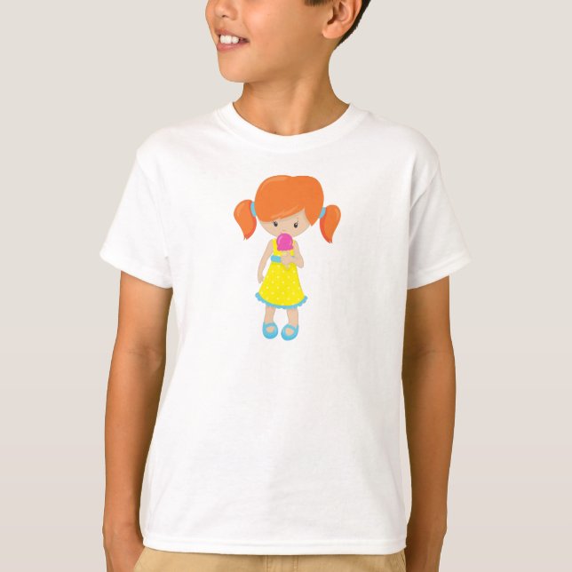Girl With Ice Cream, Orange Hair, Cute Girl T-Shirt (Front)