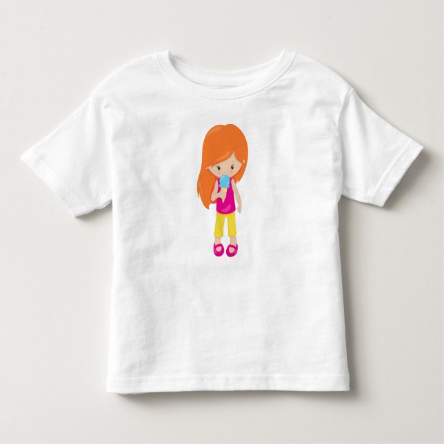 Girl With Ice Cream, Orange Hair, Cute Girl Toddler T-Shirt (Front)