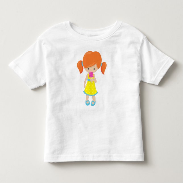 Girl With Ice Cream, Orange Hair, Cute Girl Toddler T-Shirt (Front)