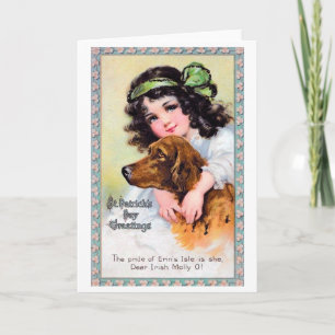 Girl with Irish Setter Dog, Saint Patrick's Day Card