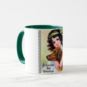 Girl with Irish Setter Dog, Saint Patrick's Day Mug