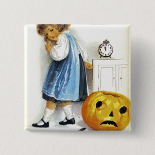 Girl with Jack o' Lantern 15 Cm Square Badge