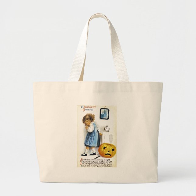 Girl with Jack o' Lantern Large Tote Bag (Front)