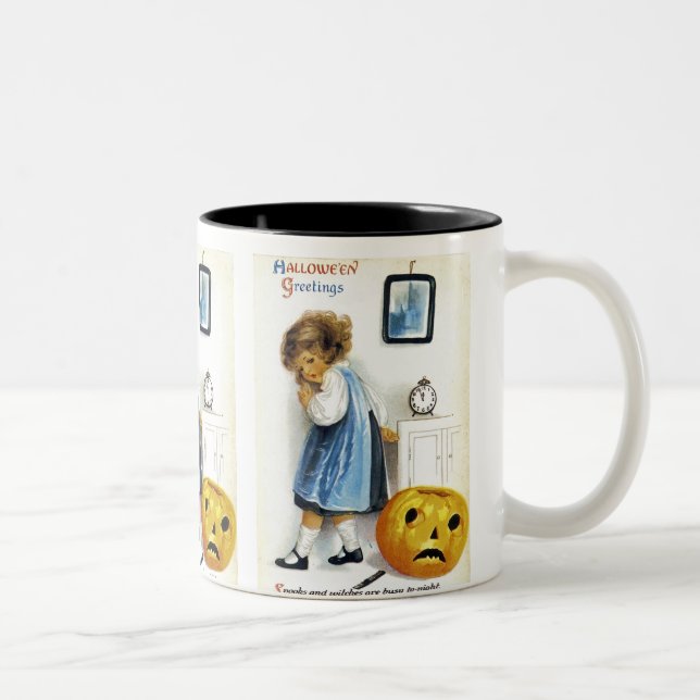 Girl with Jack o' Lantern Two-Tone Coffee Mug (Right)