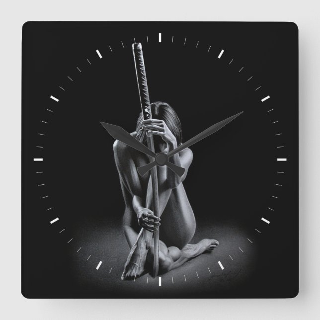 GIRL WITH KATANA Square Wall Clock (Front)