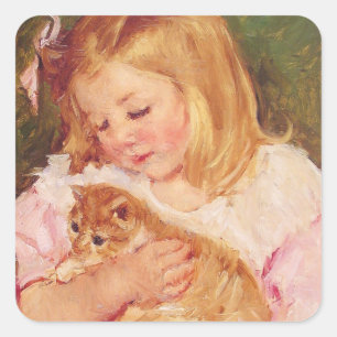 Girl with Kitten, Mary Cassatt Square Sticker