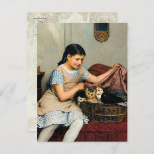 Girl with Kittens in Basket by Albert Anker Postcard