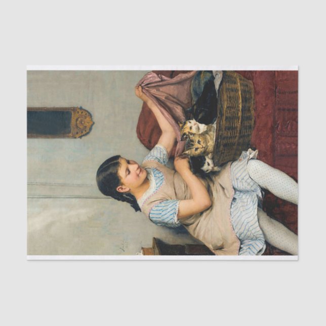 Girl with Kittens in Basket by Albert Anker Tissue Paper (Front)