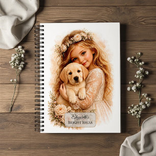 Girl With Labrador Puppy Notebook