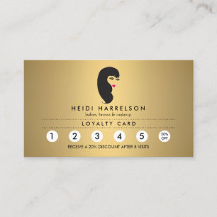 Girl with Lashes Faux Gold Salon Loyalty Card