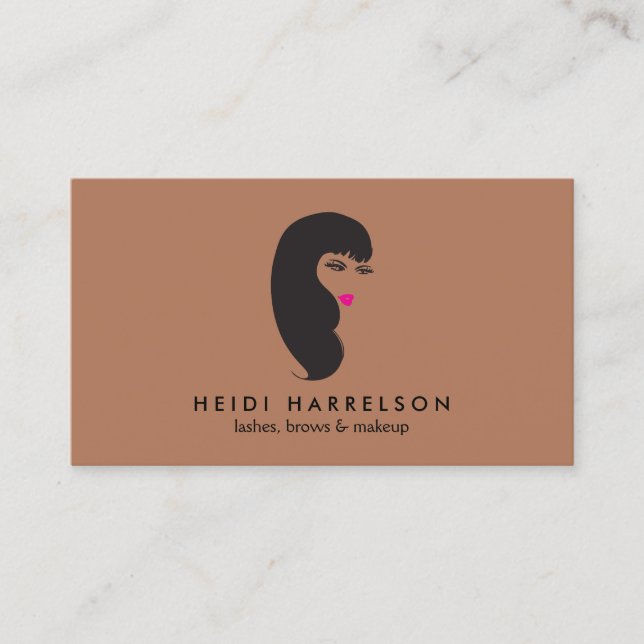 Girl with Lashes on Dark Tan Brown Business Card (Front)