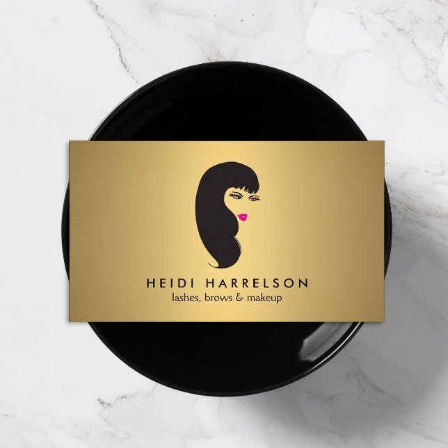 Girl with Lashes on Faux Gold Beauty Business Card (Creator Uploaded)
