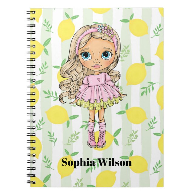 Girl with Lemons Preppy Back-To-Schoo Notebook (Front)
