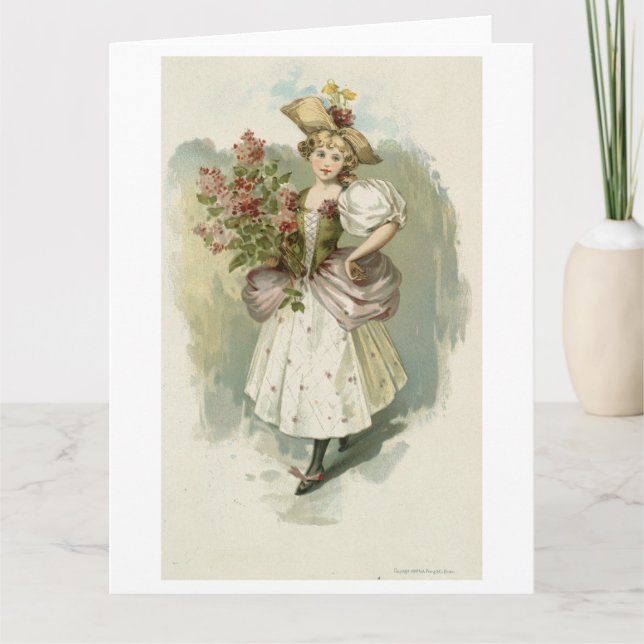 Girl with Lilacs, Louis Prang Thank You Card (Front)