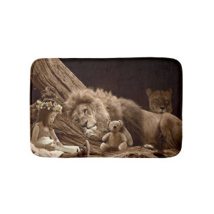 Girl with Lion and Teddy Bear Bath Mat