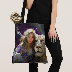 Girl with Lion Tote Bag