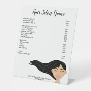 Girl With Long Black Flowing Hair Hairdresser Menu Pedestal Sign