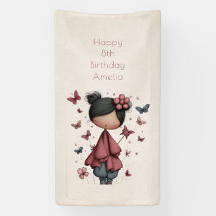 Girl with Magic Wand and Butterflies Birthday Banner