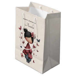 Girl with Magic Wand and Butterflies Birthday Medium Gift Bag