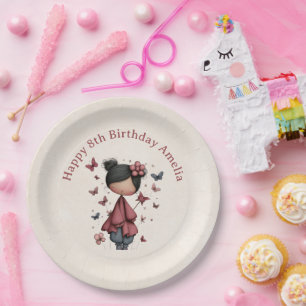 Girl with Magic Wand and Butterflies Cute Birthday Paper Plate
