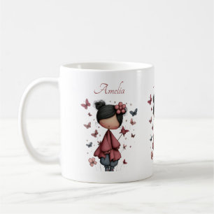Girl with Magic Wand and Butterflies Cute Coffee Mug