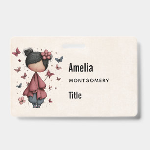 Girl with Magic Wand and Butterflies Cute ID Badge