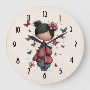 Girl with Magic Wand and Butterflies Cute Large Clock