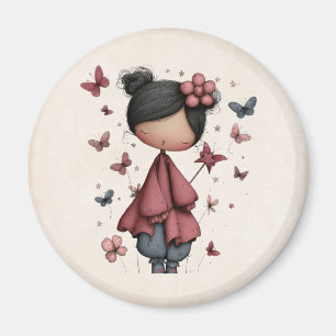 Girl with Magic Wand and Butterflies Cute Magnet