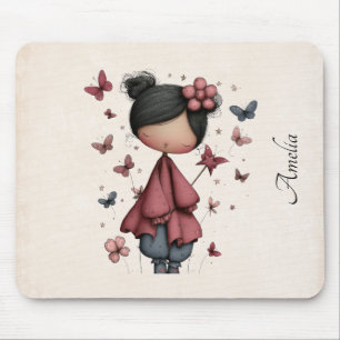 Girl with Magic Wand and Butterflies Cute Mouse Pad