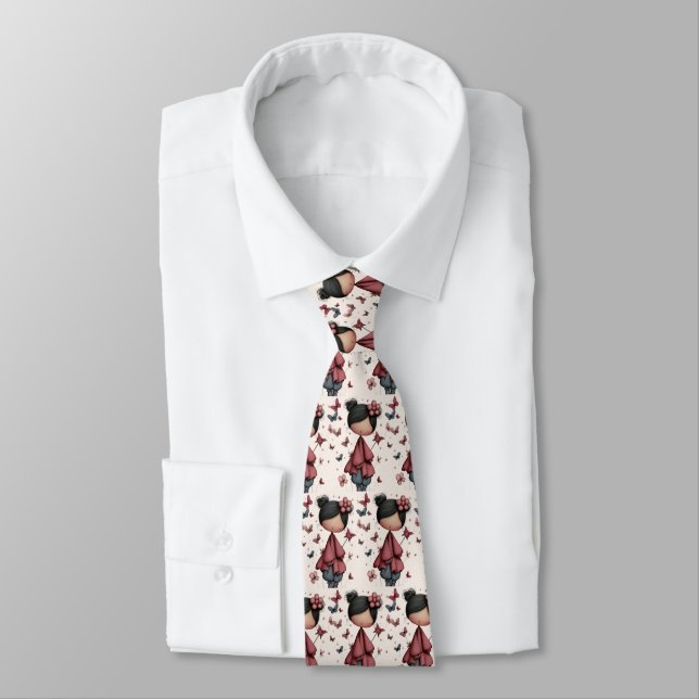 Girl with Magic Wand and Butterflies Cute Pattern Tie (Tied)