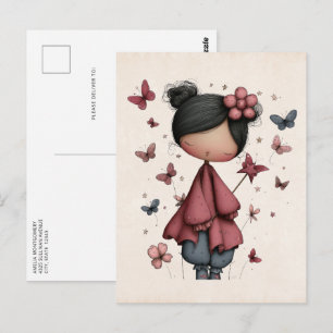 Girl with Magic Wand and Butterflies Cute Postcard