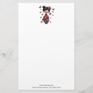 Girl with Magic Wand and Butterflies Cute Stationery