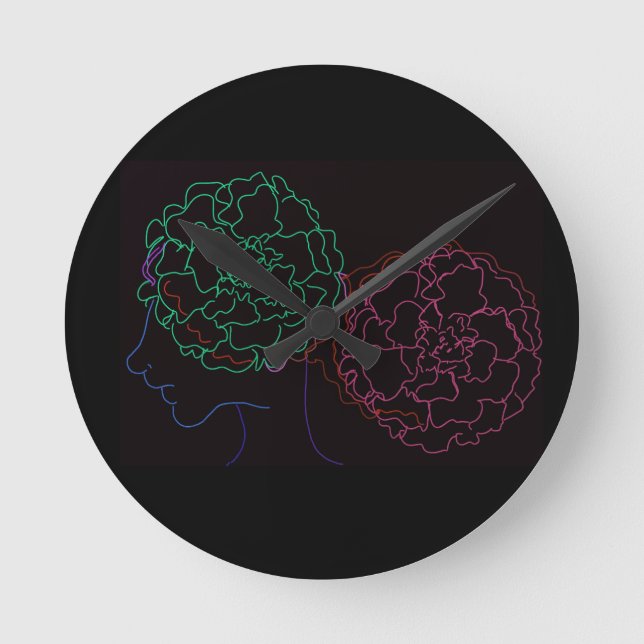 Girl with Marigold Afro Puffs Round Clock (Front)