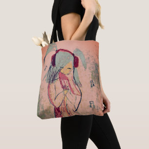 Girl With Music in Her Head Portrait Tote Bag