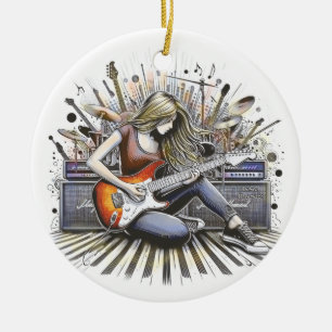 Girl with musical vibes ceramic ornament