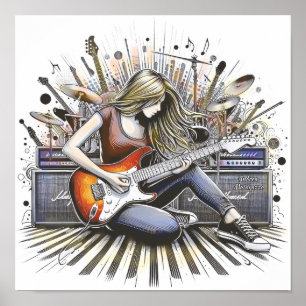 Girl with musical vibes poster