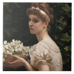 Girl With Pea Blossoms (by Edward Poynter) Ceramic Tile