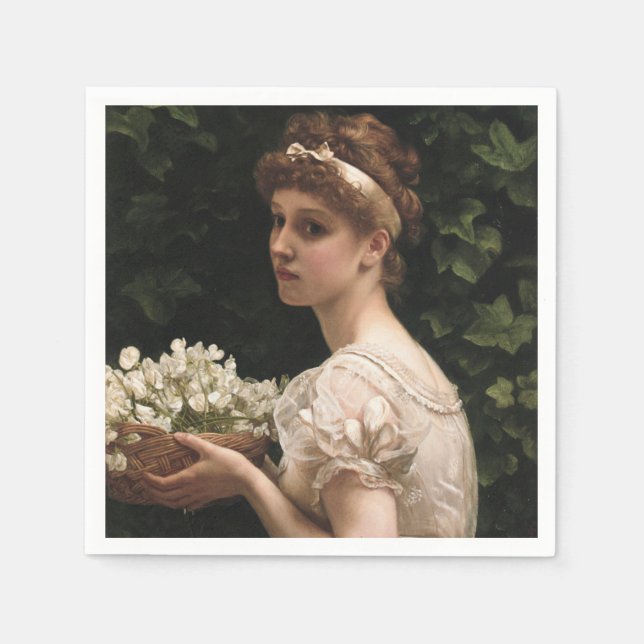 Girl With Pea Blossoms (by Edward Poynter) Napkin (Front)