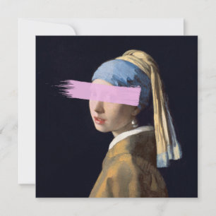 Girl with pearl earing with pink brush stroke