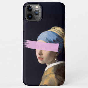 Girl with pearl earing with pink brush stroke iPhone 11Pro max case