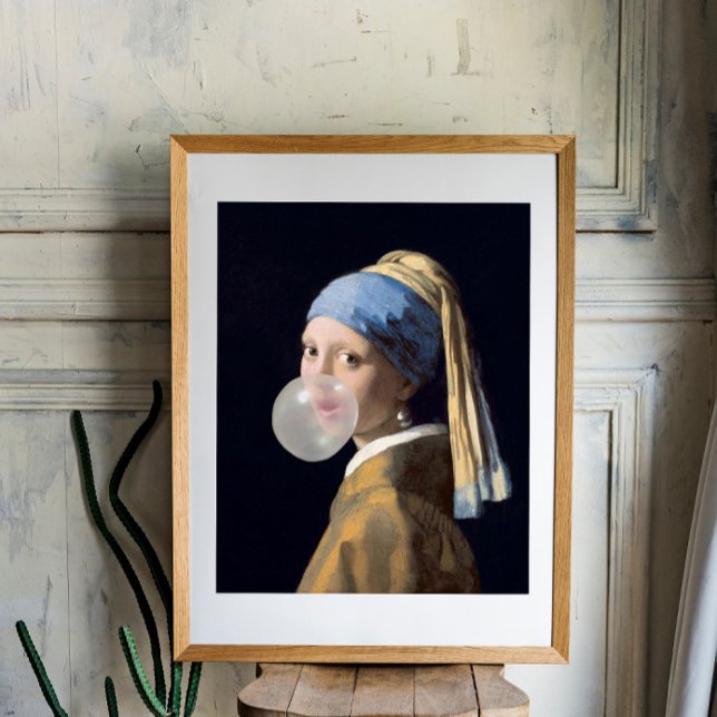 Girl with pearl earring blowing a bubble gum poster (Creator Uploaded)
