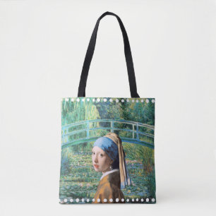 Girl with Pearl Earring, Water Lily Pond Tote Bag