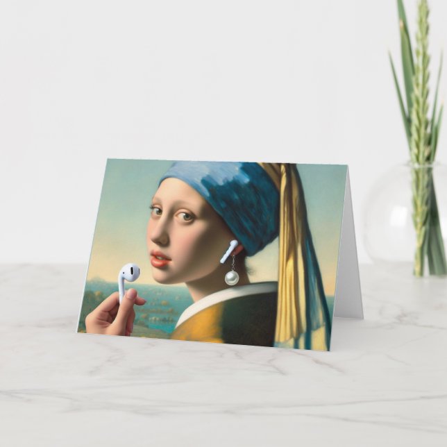 Girl with Pearl Earring with earphones Card (Front)