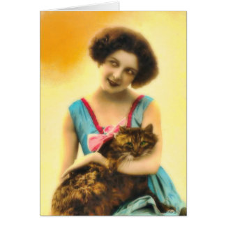Girl with Pet Cat Card