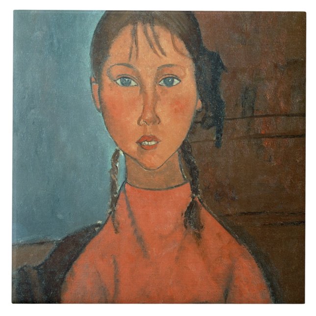 Girl with Pigtails, c.1918 (oil on canvas) Tile (Front)