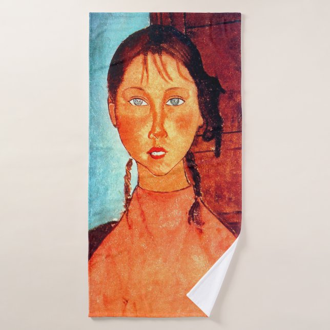 Girl with Pigtails, Modigliani Bath Towel (Bath Towel)