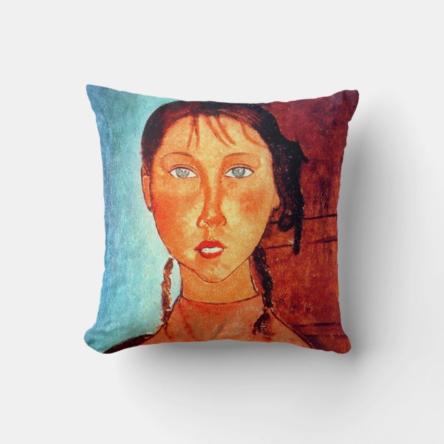 Girl with Pigtails, Modigliani Cushion (Front)
